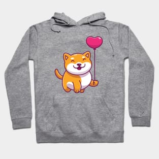 Cute shiba inu holding love ballon cartoon Hoodie